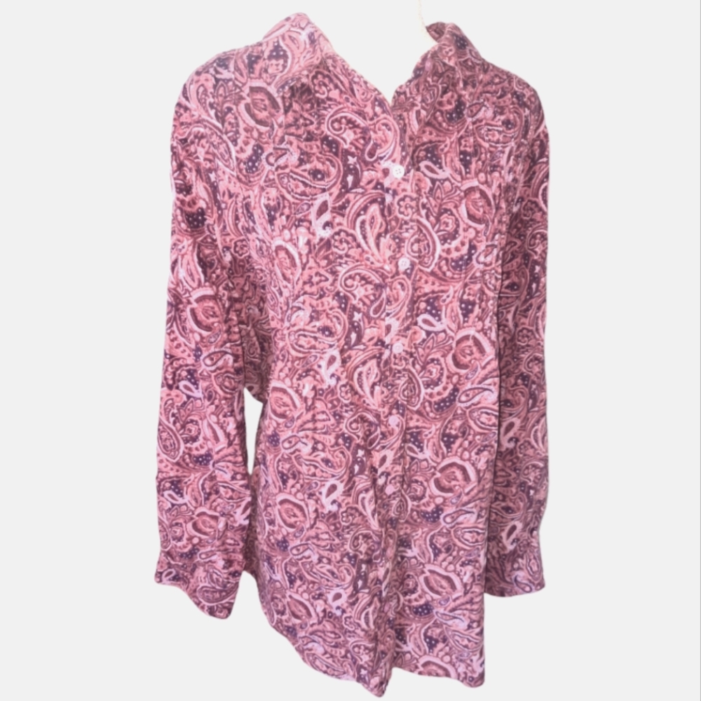 Woman Within courdroy paisley design long sleeve button-down shirt size 1X 22/24 - Picture 5 of 12